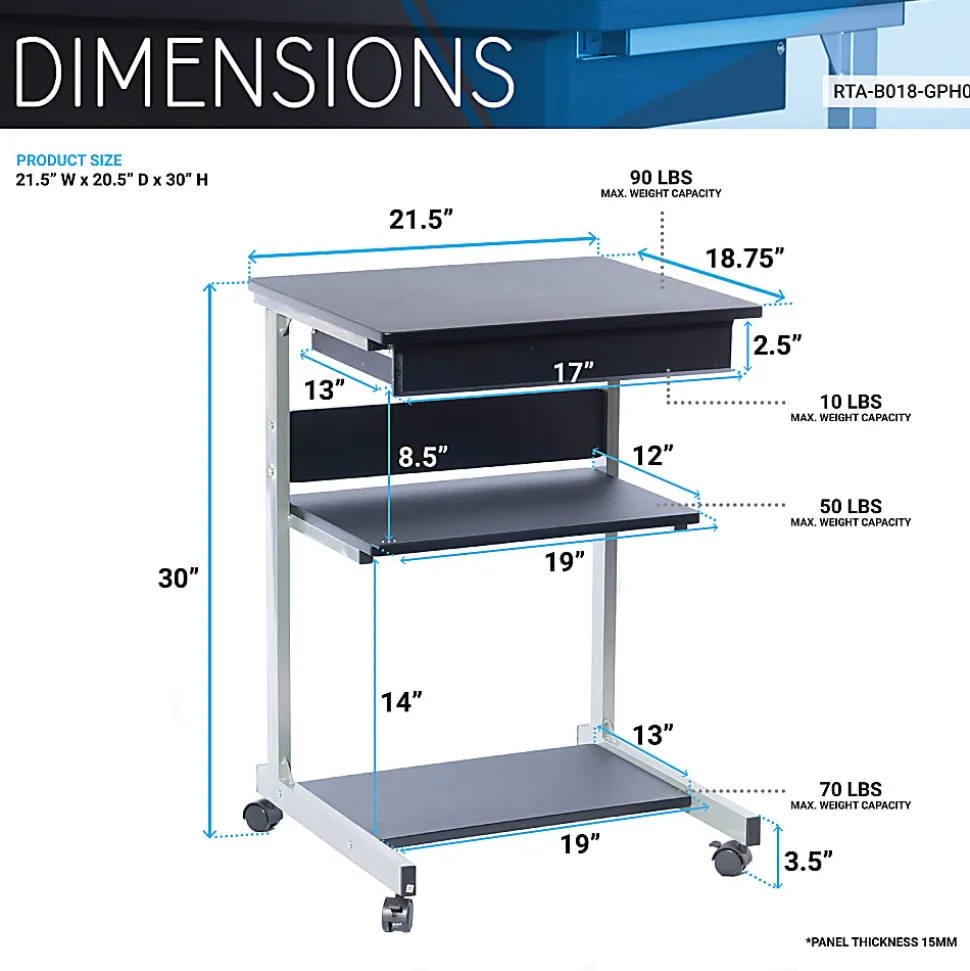 Techni Mobili 22"W Laptop Table Standing Desk, Graphite
