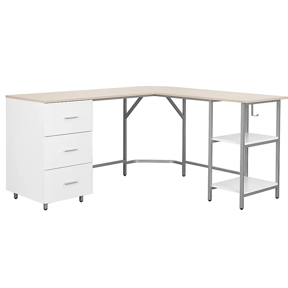 Techni Mobili 59"W L-Shaped 2-Tone Home Office Computer Desk With Storage, Sand