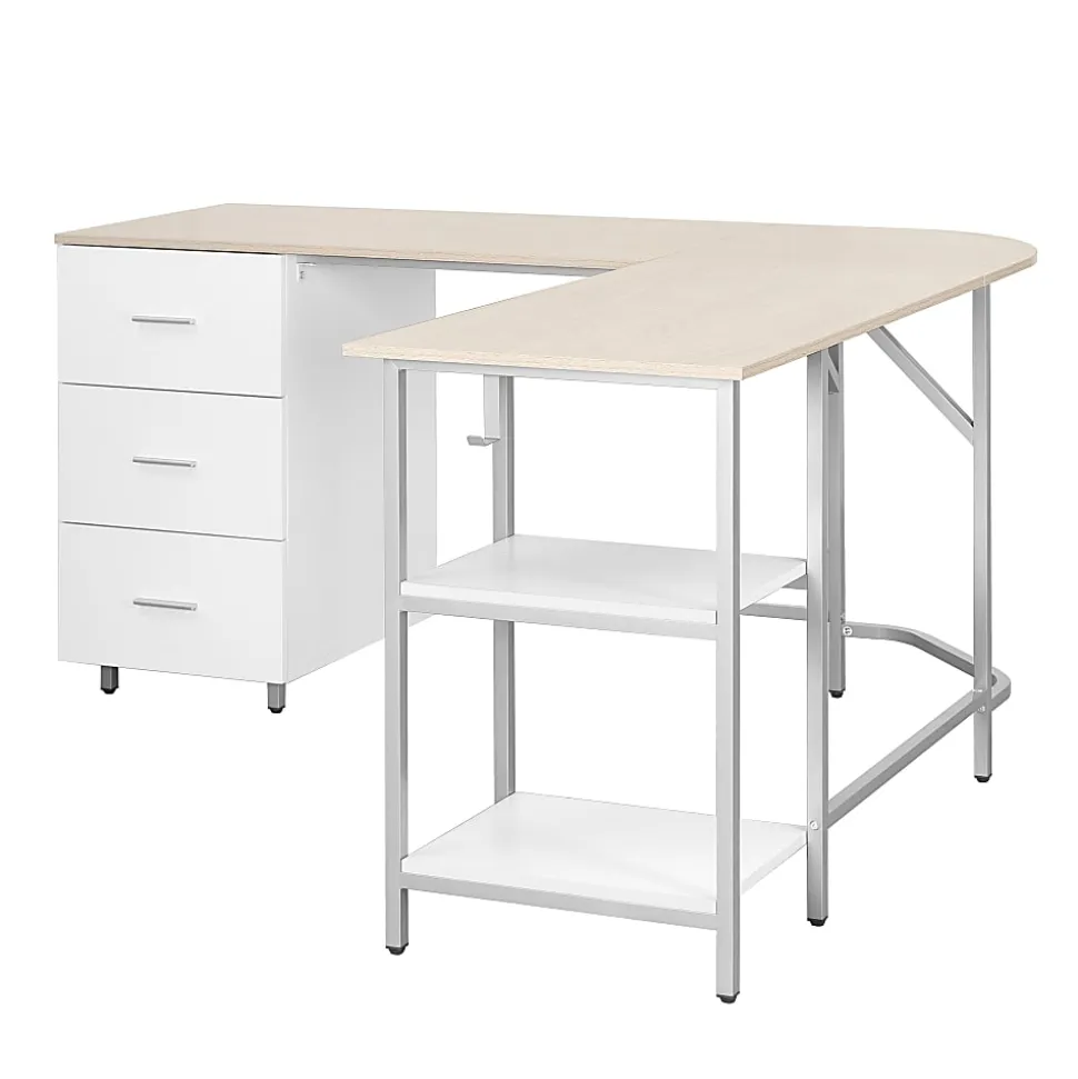 Techni Mobili 59"W L-Shaped 2-Tone Home Office Computer Desk With Storage, Sand