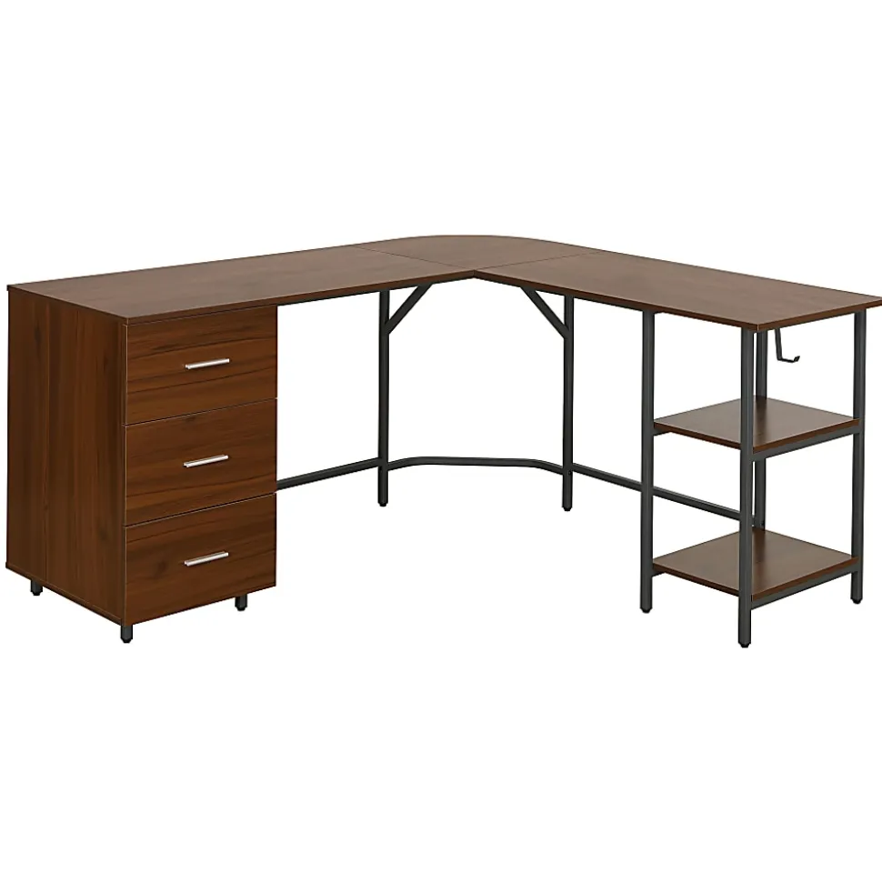 Techni Mobili 59"W L-Shaped 2-Tone Home Office Computer Desk With Storage, Walnut