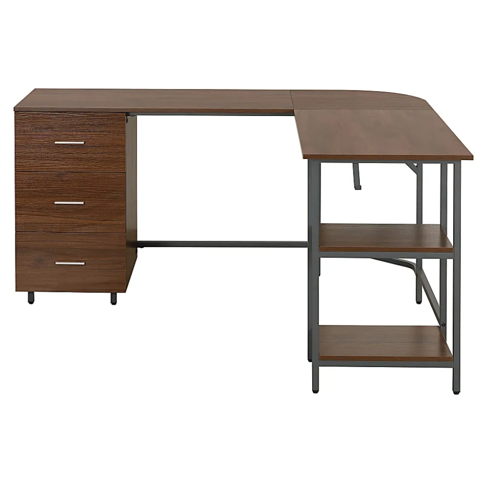 Techni Mobili 59"W L-Shaped 2-Tone Home Office Computer Desk With Storage, Walnut