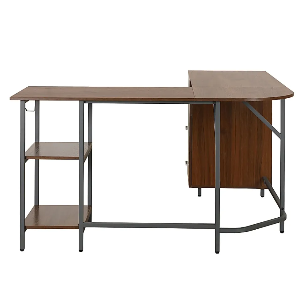 Techni Mobili 59"W L-Shaped 2-Tone Home Office Computer Desk With Storage, Walnut
