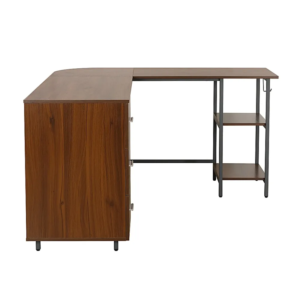 Techni Mobili 59"W L-Shaped 2-Tone Home Office Computer Desk With Storage, Walnut