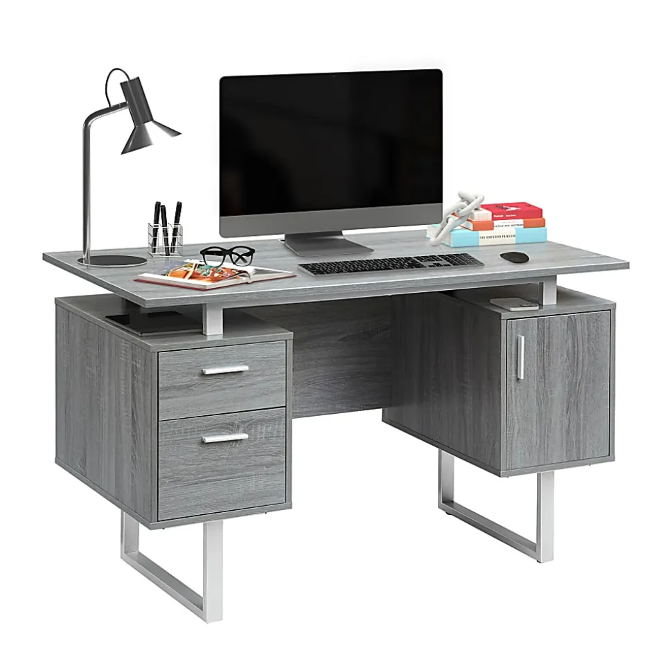 Techni Mobili 52"W Modern Computer Desk With Storage, Gray