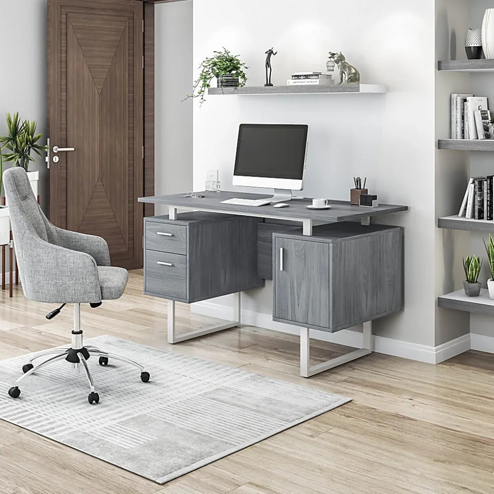 Techni Mobili 52"W Modern Computer Desk With Storage, Gray