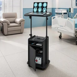 Techni Mobili 24”W Sit-to-Stand Rolling Adjustable Height Laptop Cart Standing Desk With Storage, Black, Total Qty 1
