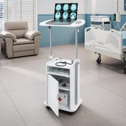 Techni Mobili 24”W Sit-to-Stand Rolling Adjustable Height Laptop Cart Standing Desk With Storage, White, Total Qty 1