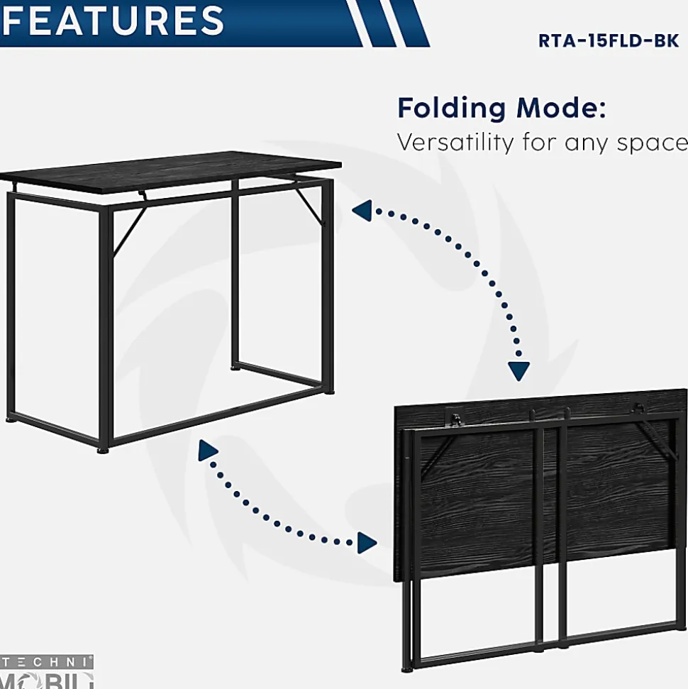 Techni Mobili 40"W Space-Saving Folding Writing Desk, Black, Total Qty 1