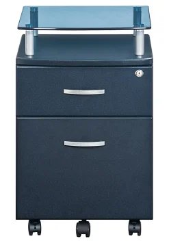 Techni Mobili 15-3/4”W x 17-1/2”D Lateral 2-Drawer Mobile Locking Glass Top File Cabinet, Graphite Black