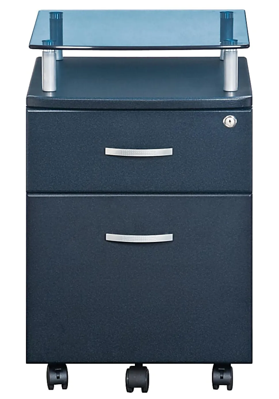 Techni Mobili 15-3/4”W x 17-1/2”D Lateral 2-Drawer Mobile Locking Glass Top File Cabinet, Graphite Black