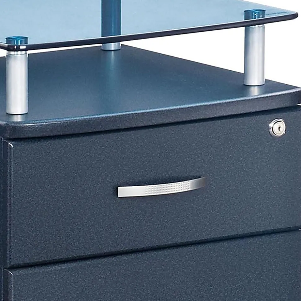 Techni Mobili 15-3/4”W x 17-1/2”D Lateral 2-Drawer Mobile Locking Glass Top File Cabinet, Graphite Black