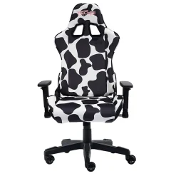 Techni Sport Cow Series Ergonomic Fabric Computer Gaming Chair, White/Black