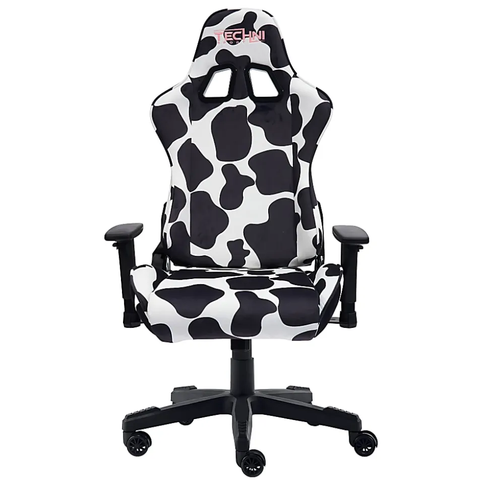 Techni Sport Cow Series Ergonomic Fabric Computer Gaming Chair, White/Black