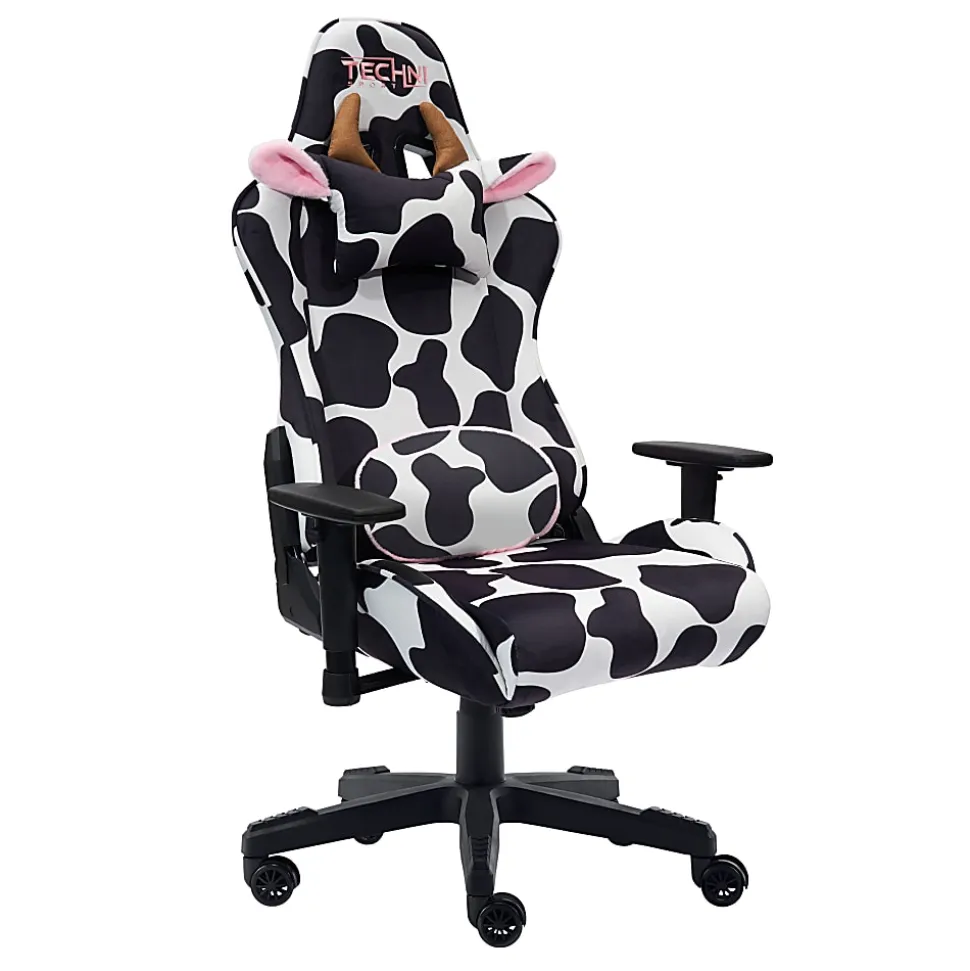 Techni Sport Cow Series Ergonomic Fabric Computer Gaming Chair, White/Black