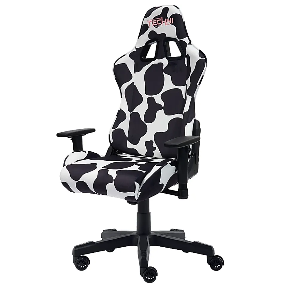 Techni Sport Cow Series Ergonomic Fabric Computer Gaming Chair, White/Black
