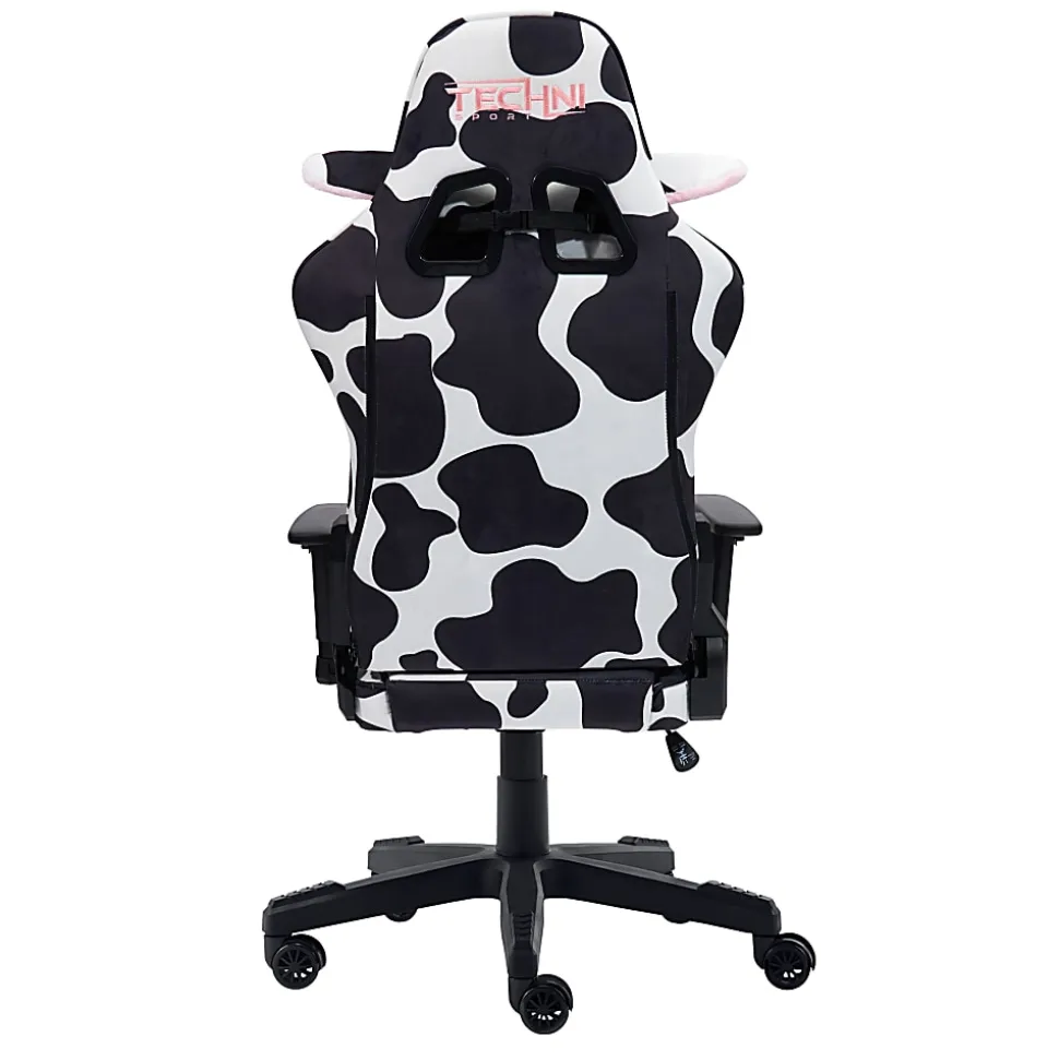 Techni Sport Cow Series Ergonomic Fabric Computer Gaming Chair, White/Black