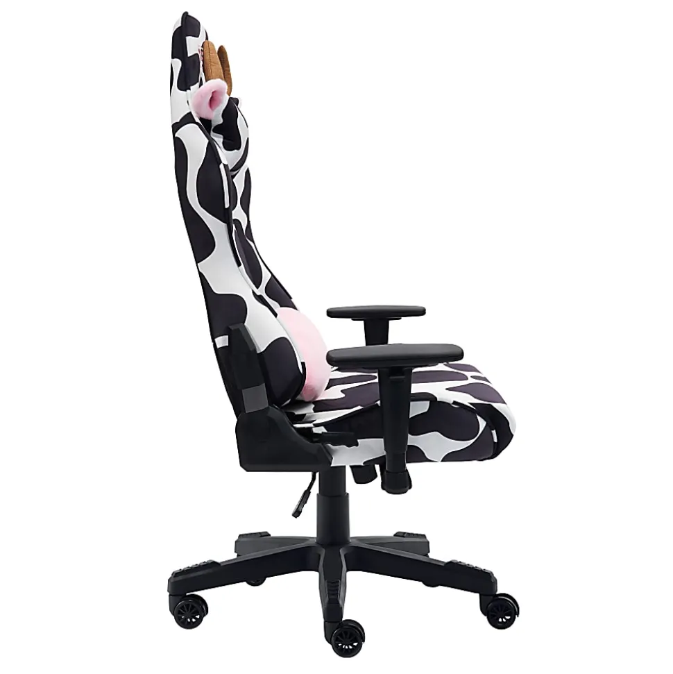 Techni Sport Cow Series Ergonomic Fabric Computer Gaming Chair, White/Black