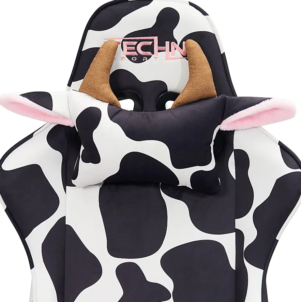 Techni Sport Cow Series Ergonomic Fabric Computer Gaming Chair, White/Black