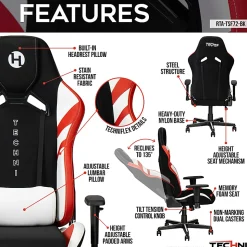 Techni Sport Echo 2.0 Ergonomic Fabric Computer Gaming Chair, Red/Black
