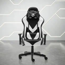 Techni Sport Ergonomic Faux Leather Computer Gaming Chair, White/Black