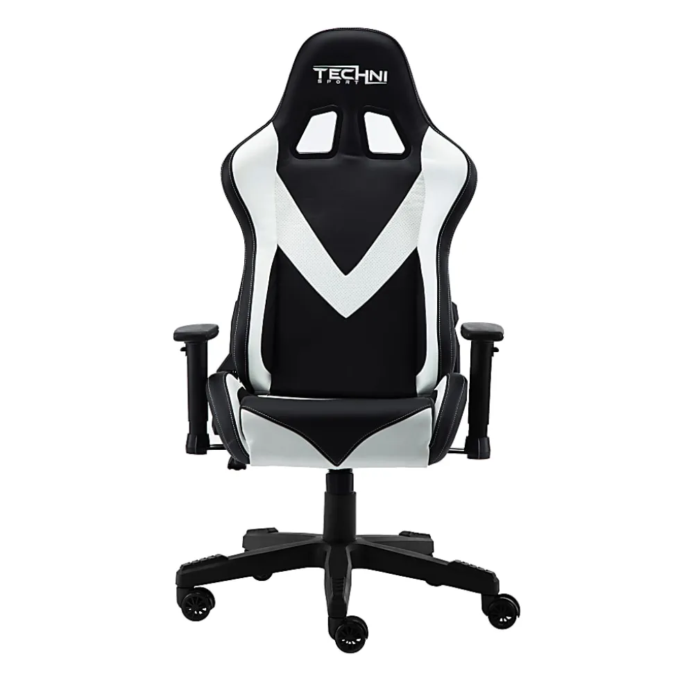 Techni Sport Ergonomic Faux Leather Computer Gaming Chair, White/Black