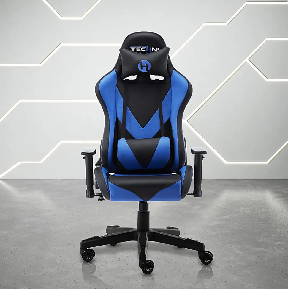 Techni Sport Ergonomic Faux Leather Computer Gaming Chair, Black/Blue