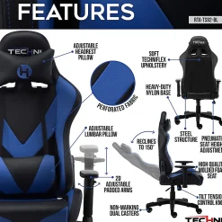 Techni Sport Ergonomic Faux Leather Computer Gaming Chair, Black/Blue