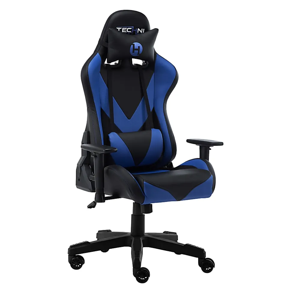 Techni Sport Ergonomic Faux Leather Computer Gaming Chair, Black/Blue