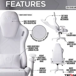 Techni Sport Ergonomic Velvet Computer Gaming Chair, White