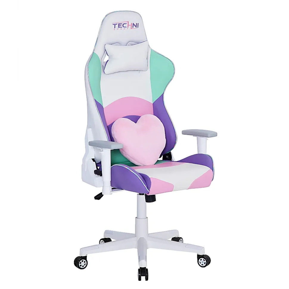 Techni Sport Kawaii Ergonomic Faux Leather Computer Gaming Chair, Multicolor