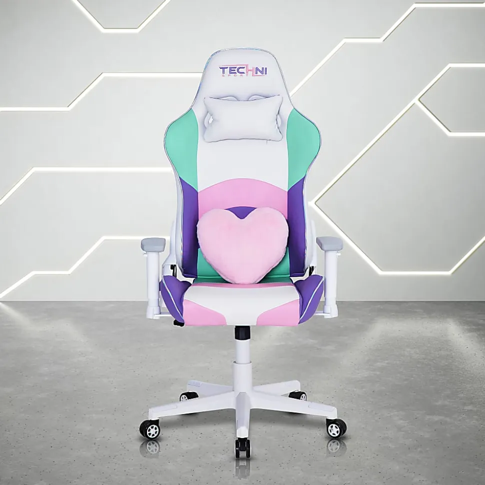Techni Sport Kawaii Ergonomic Faux Leather Computer Gaming Chair, Multicolor