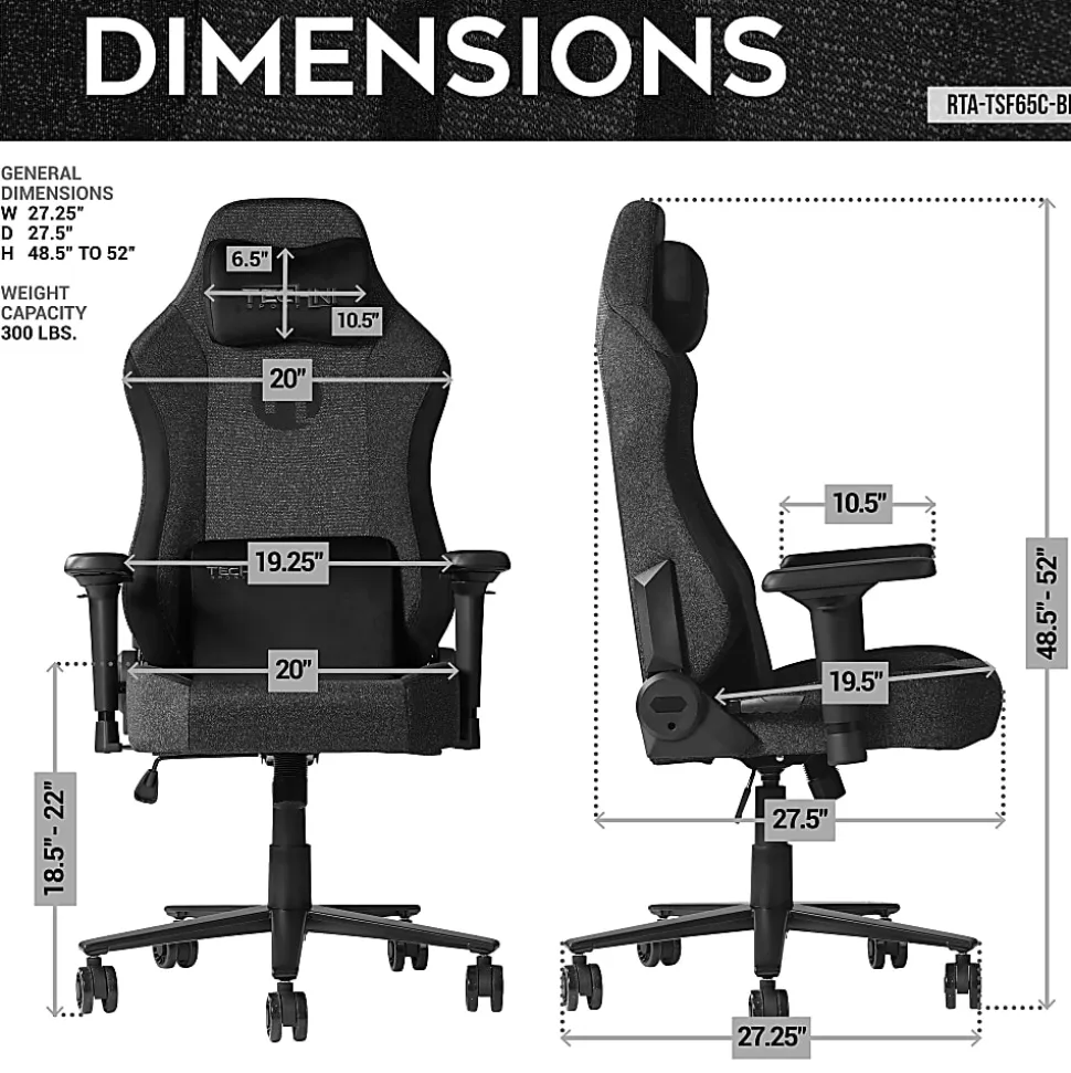 Techni Sport Orion Series Ergonomic Fabric Computer Gaming Chair, Black