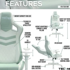 Techni Sport Pastel Series Ergonomic Faux Leather Computer Gaming Chair, Mint Green
