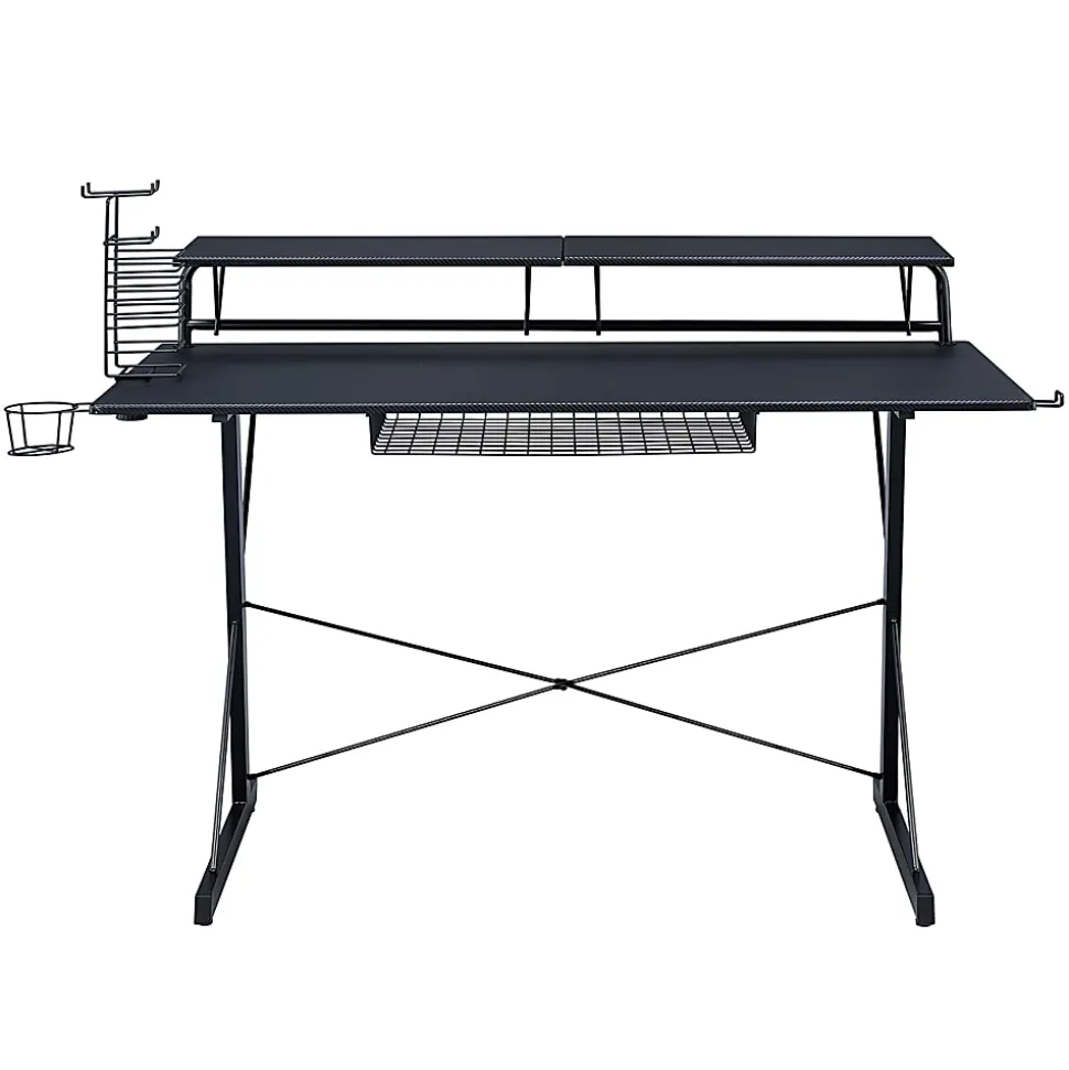 Techni Sport 48"W Carbon Gaming Computer Desk With Shelving, Black