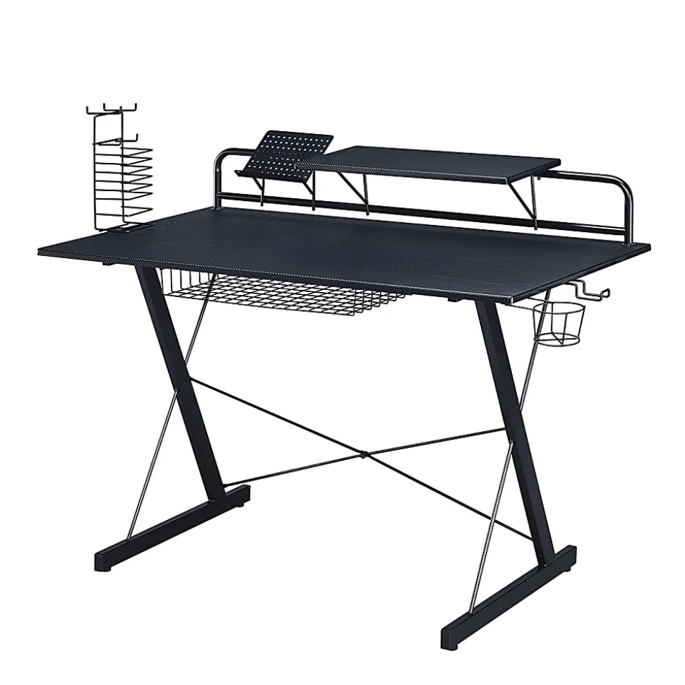 Techni Sport 48"W Carbon Gaming Computer Desk With Shelving, Black