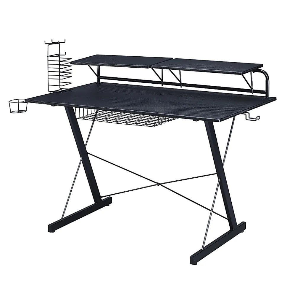Techni Sport 48"W Carbon Gaming Computer Desk With Shelving, Black