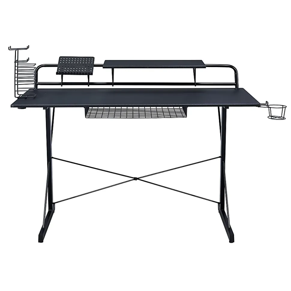 Techni Sport 48"W Carbon Gaming Computer Desk With Shelving, Black