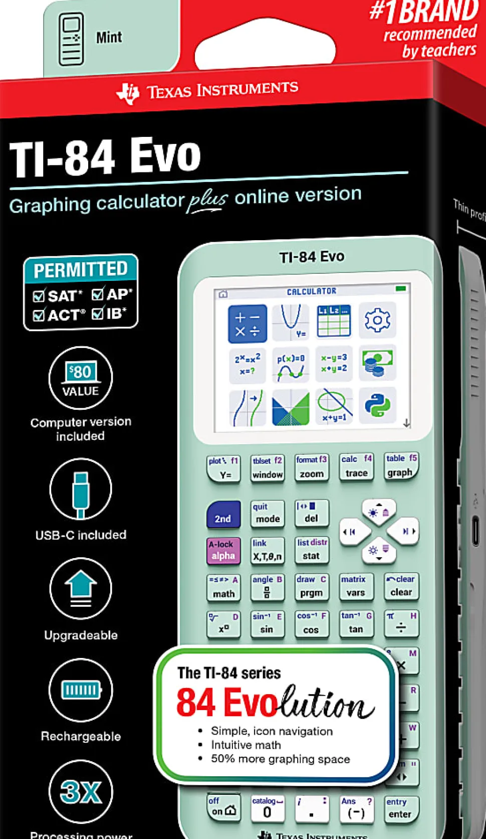 Texas Instruments TI-84 Evo Graphing Calculator, Mint, Total Qty 1