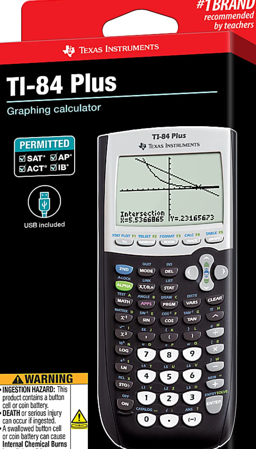 Texas Instruments® TI-84 Plus Graphing Calculator, Black/Silver/White