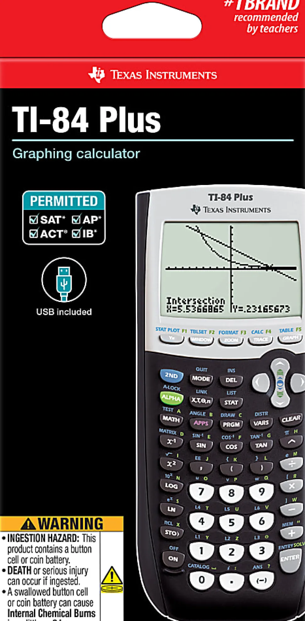 Texas Instruments® TI-84 Plus Graphing Calculator, Black/Silver/White