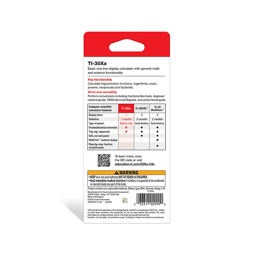 Texas Instruments® TI-30Xa Scientific Calculator