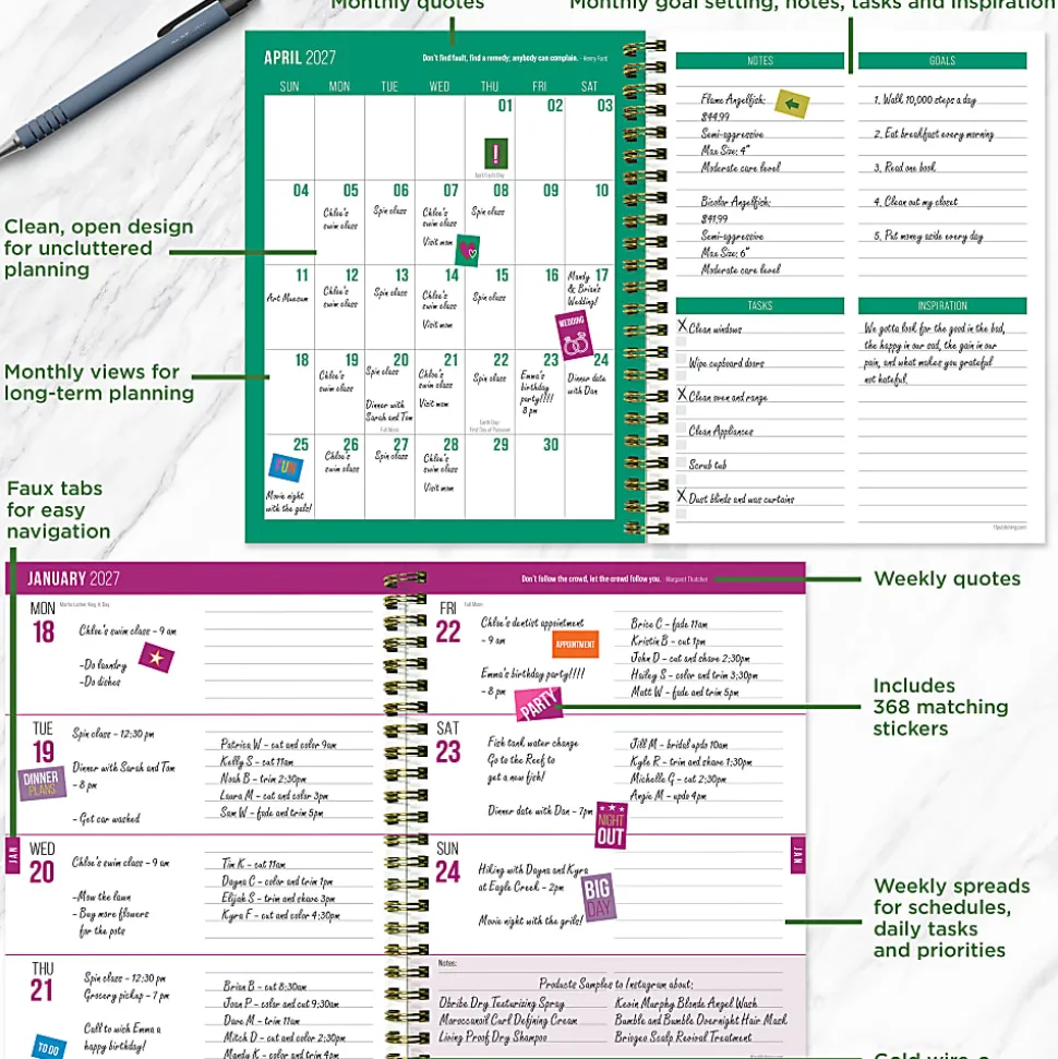 2026-2027, TF Publishing Buds & Blooms Medium Weekly Monthly Planner, 8" x 6.5", July 2026 to June 2027