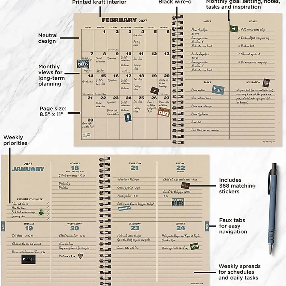 2026-2027, TF Publishing Green Forest Medium Weekly Monthly Planner, 8" x 6.5", July 2026 to June 2027