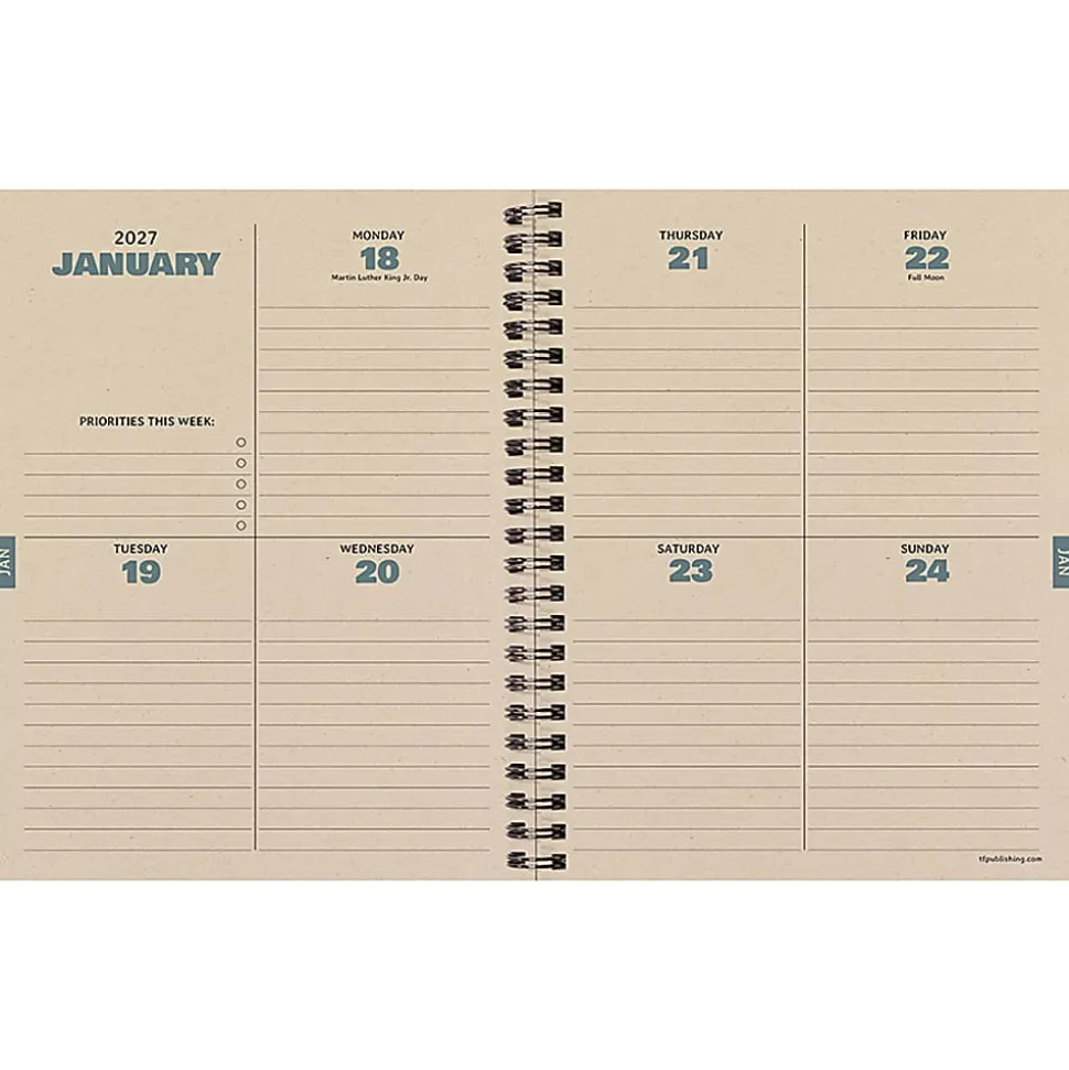 2026-2027, TF Publishing Green Forest Medium Weekly Monthly Planner, 8" x 6.5", July 2026 to June 2027