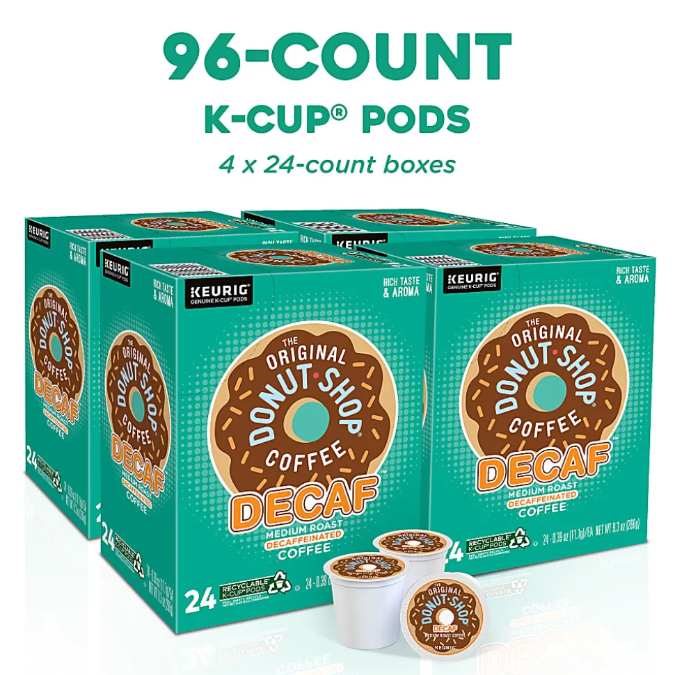 The Original Donut Shop Decaf Keurig Single-Serve K-Cup Pods, Medium Roast, 24 Pods Per Pack, Case Of 4 Packs