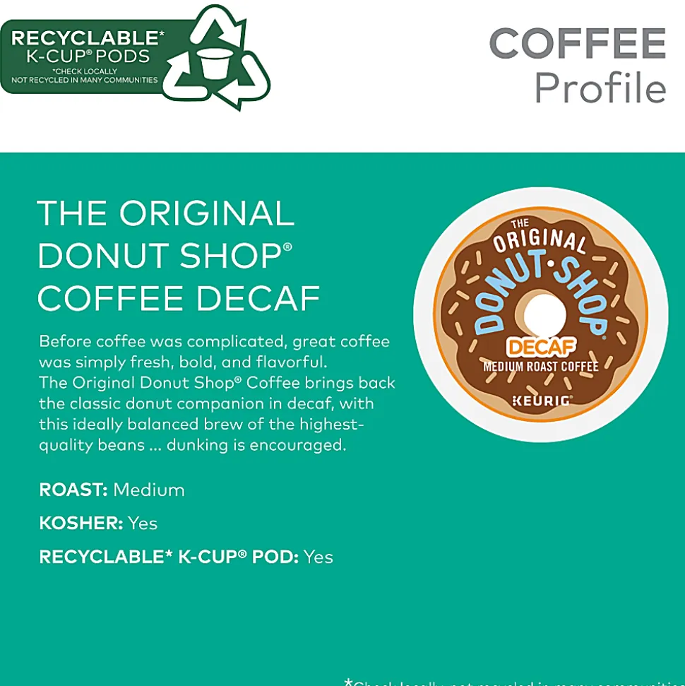 The Original Donut Shop Decaf Keurig Single-Serve K-Cup Pods, Medium Roast, 24 Pods Per Pack, Case Of 4 Packs