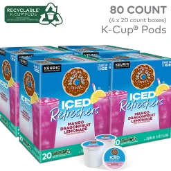 The Original Donut Shop Iced Refreshers Keurig Single Serve K-Cup Pods, Mango Dragonfruit Lemonade, 20 Pods Per Pack, Case Of 4 Packs