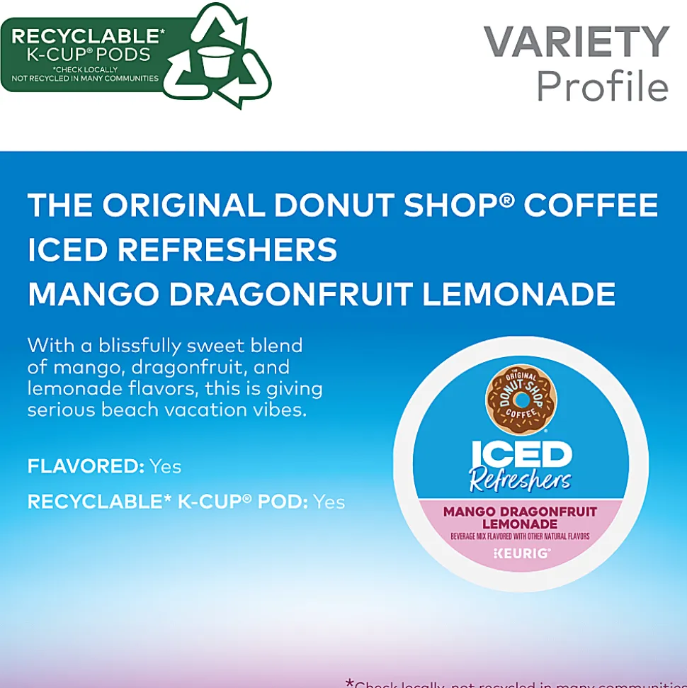 The Original Donut Shop Iced Refreshers Keurig Single Serve K-Cup Pods, Mango Dragonfruit Lemonade, 20 Pods Per Pack, Case Of 4 Packs