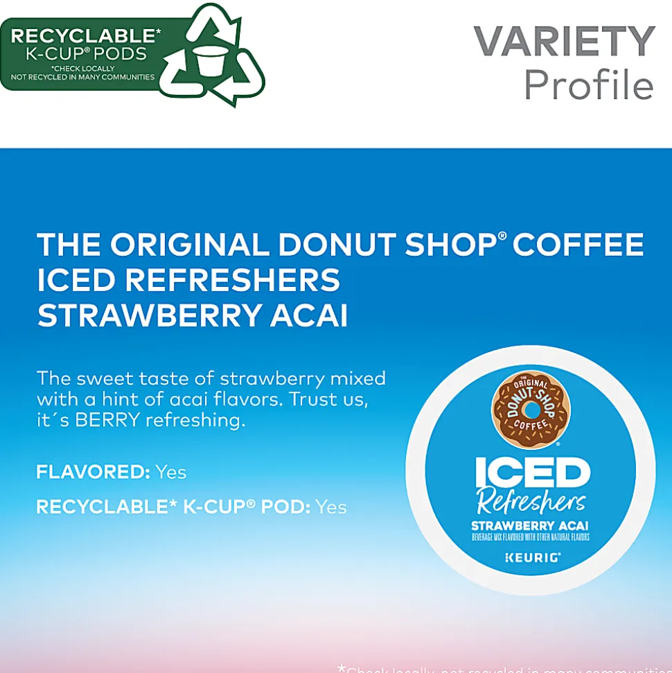 The Original Donut Shop Iced Refreshers, Strawberry Açaí Flavor, Keurig Single Serve K-Cup Pods, Box of 20 K-Cup® Pods