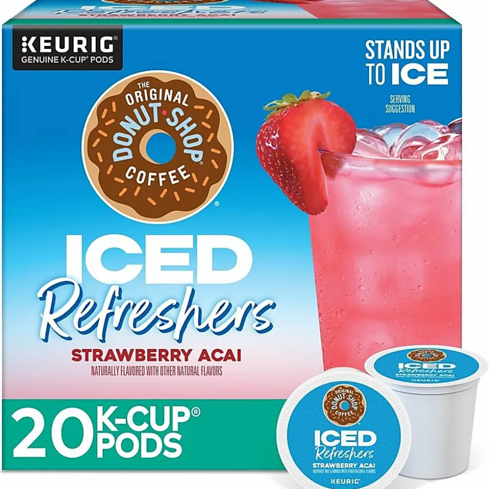 The Original Donut Shop Iced Refreshers, Strawberry Açaí Flavor, Keurig Single Serve K-Cup Pods, Box of 20 K-Cup® Pods